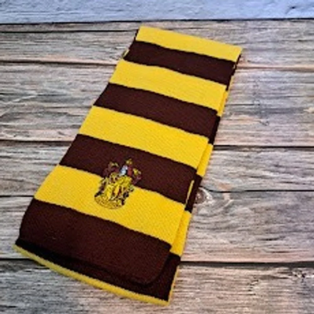 Harry Potter Gryffindor Scarf Burgundy Yellow Striped Knit House Crest Cosplay